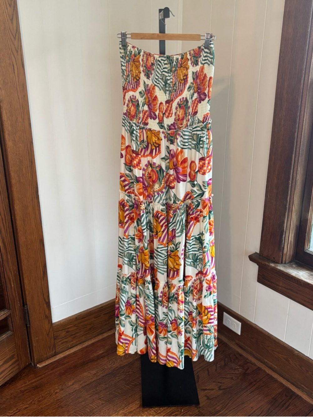Abel The Label Anthropologie Tiered Maxi Dress XL Sleeveless Fruit Print ATL